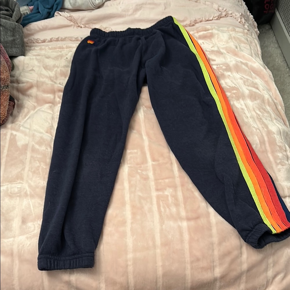 Aviator Nation Blue and Red Sweatpants with Retro Stripe